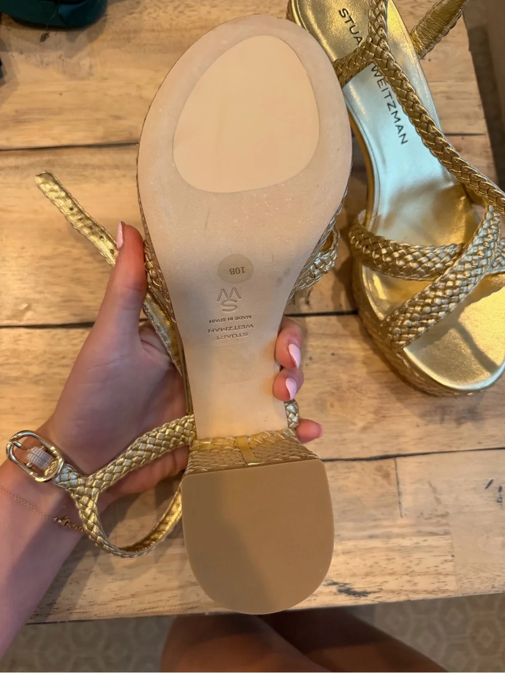 Stuart Weitzman Golden Braided Platform Sandal Daya NWOB
